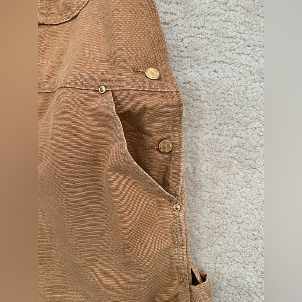 Vintage Carhartt 38x30 Double Knee Overalls Tan Duck Canvas USA Union Made 6FB - Picture 11 of 14
